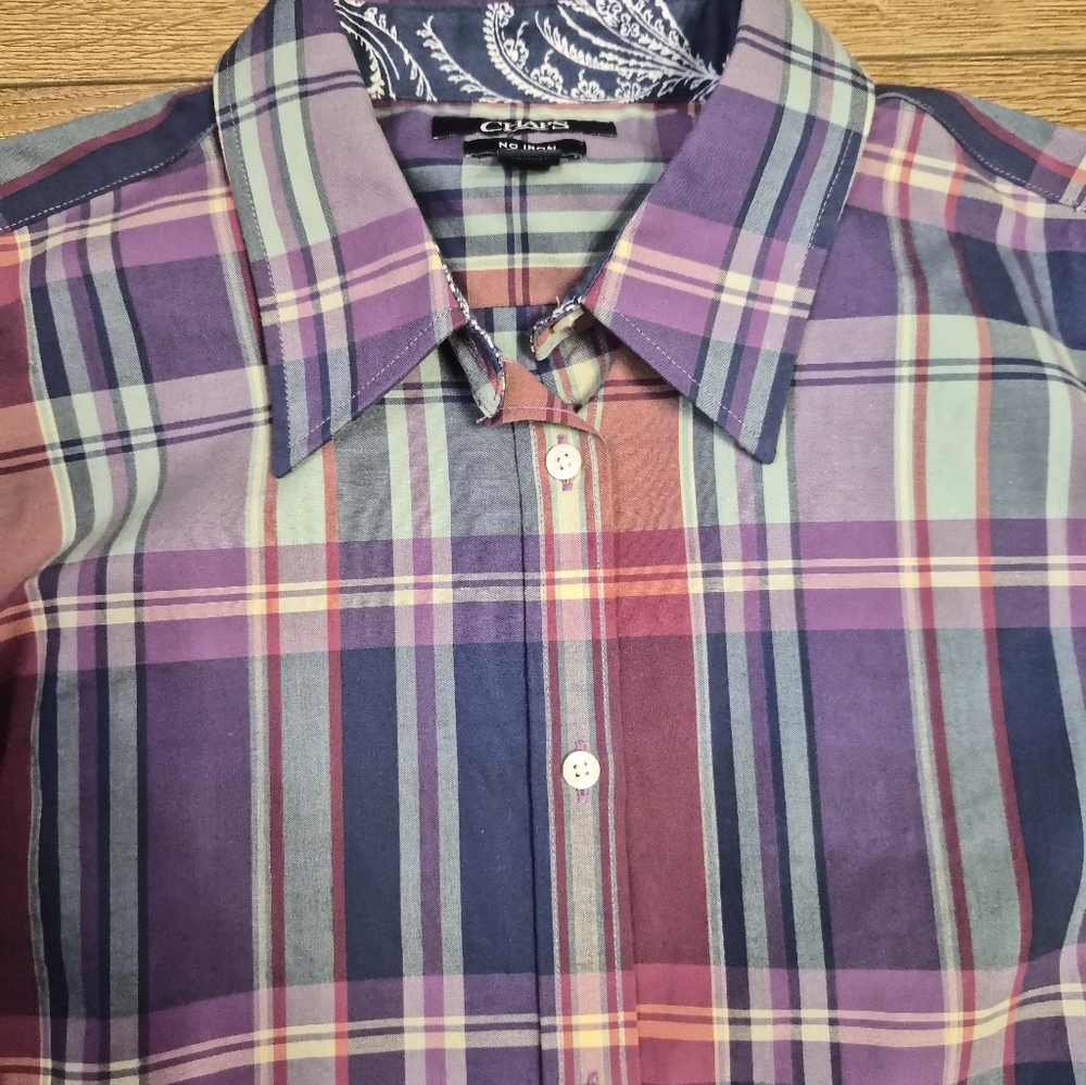 [LIKE NEW] CHAPS Blue and Purple Plaid Button Down Shirt Womens Large - Picture 4 of 10